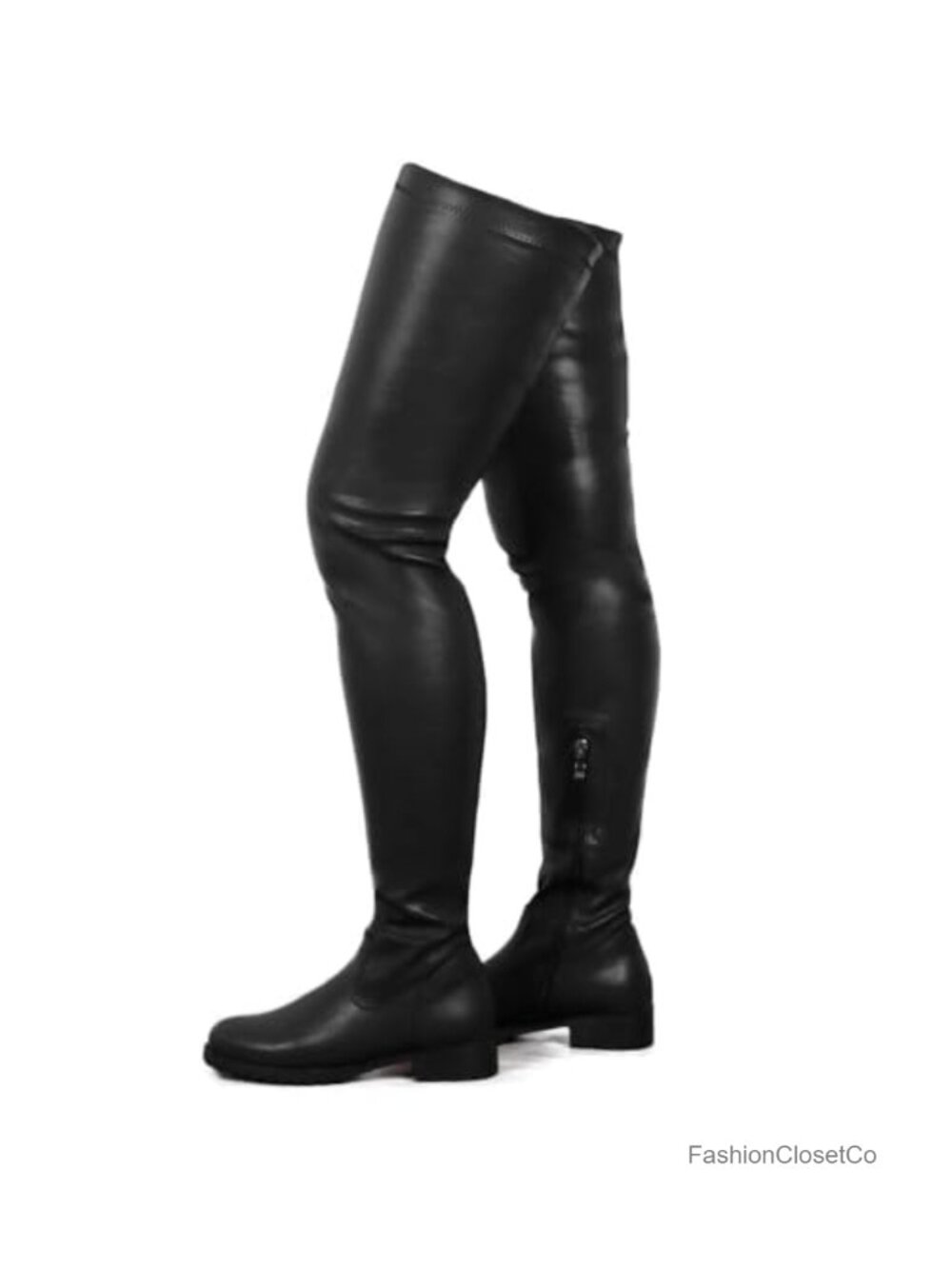 Over the Knee Boots Square Toe Low Chunky Heel Faux Suede Stretch Thigh High